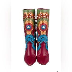 Valentino Multicolor Embroidered Heeled Boots